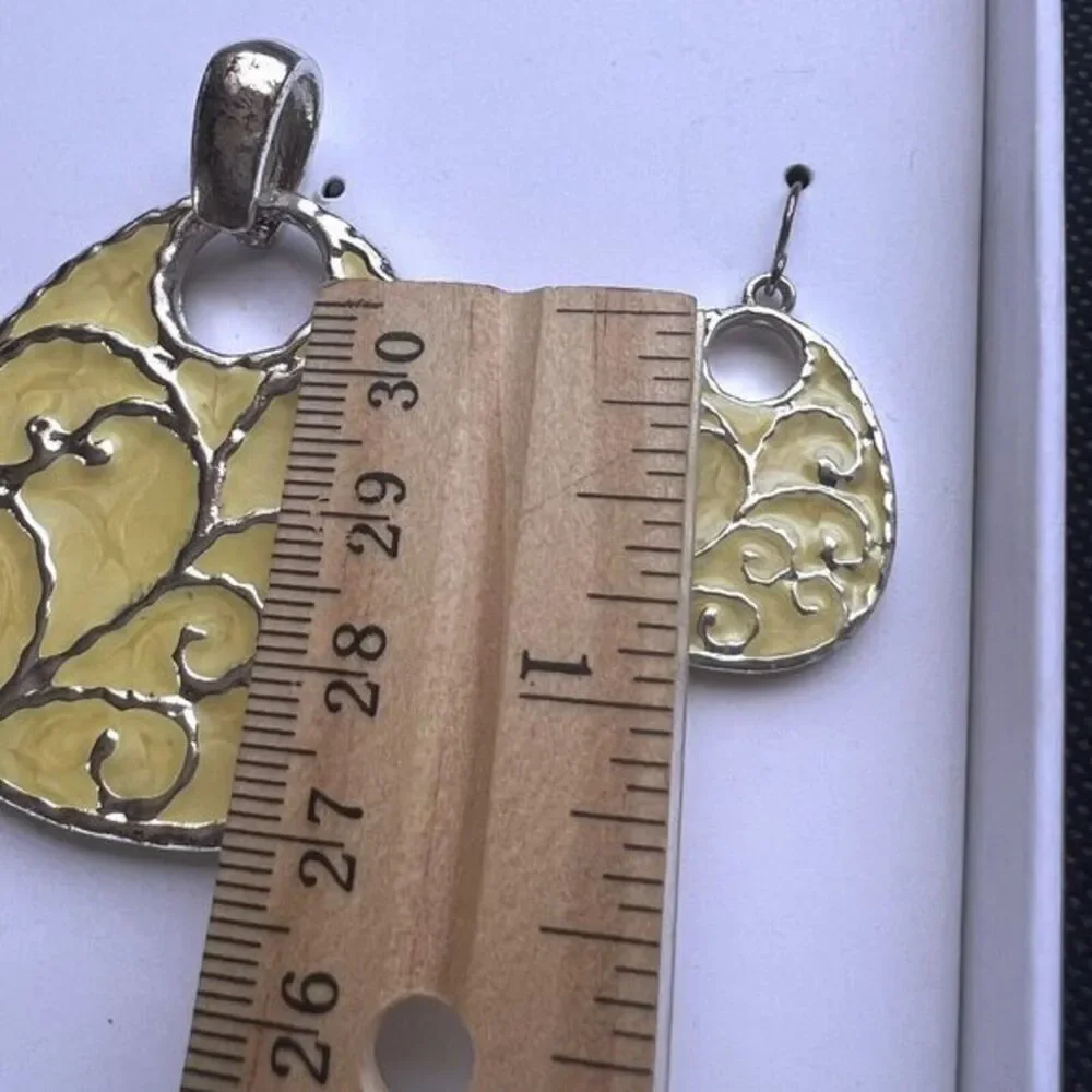 Set of 2 Pendant and Earrings Set Silver-tone‎ Yellow Enamel